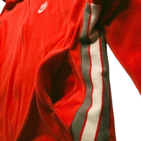 Y2K Nike Red Velour Full Zip Retro Racer Stripes Relaxed Fit women's medium - Picture 5 of 13